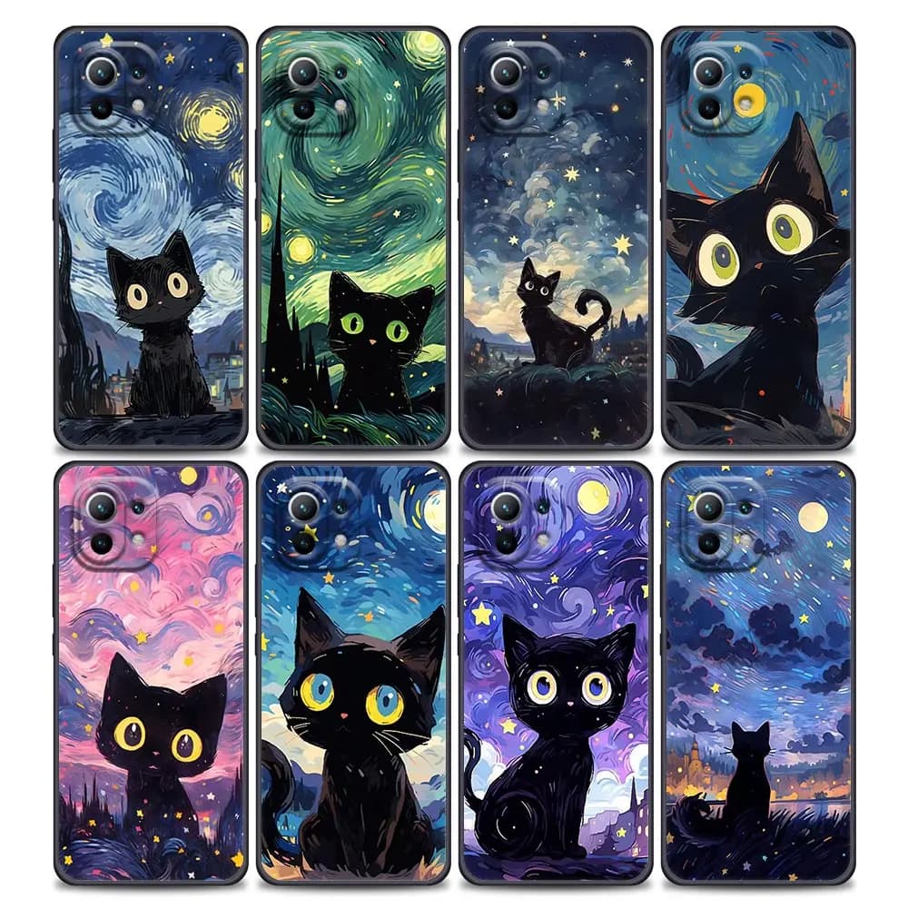 Retro Oil Painting Starry Sky Cat For Xiaomi 15T 11T 13T 14T Pro Phone Case Mi POCO X7 X8 M7 F7 Pro F8 Ulra F5 F6 M6 X5 X6 Cover