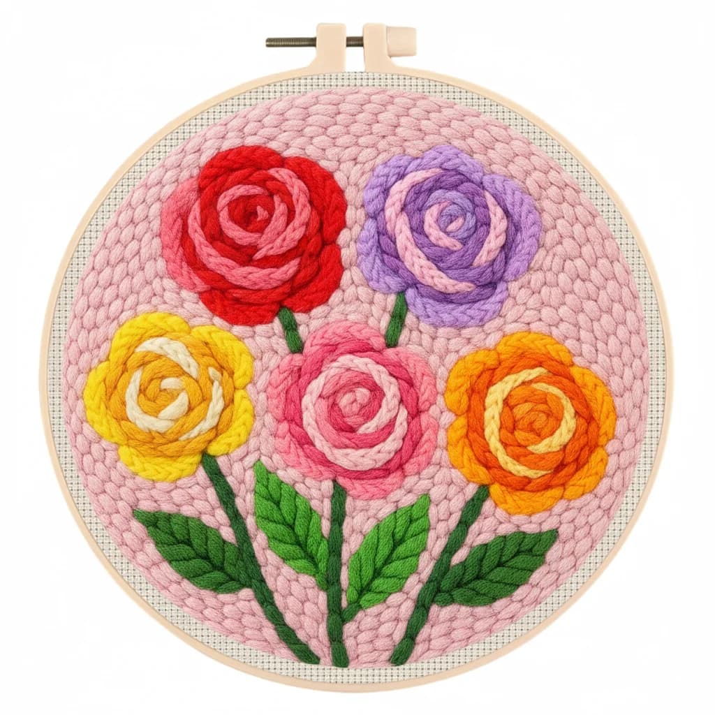 RUOPOTY DIY Punch Needle Kits Flowers Easy for Beginners Punch Needle Embroidery Set with Hoop Rug Hooking for Festival Gift