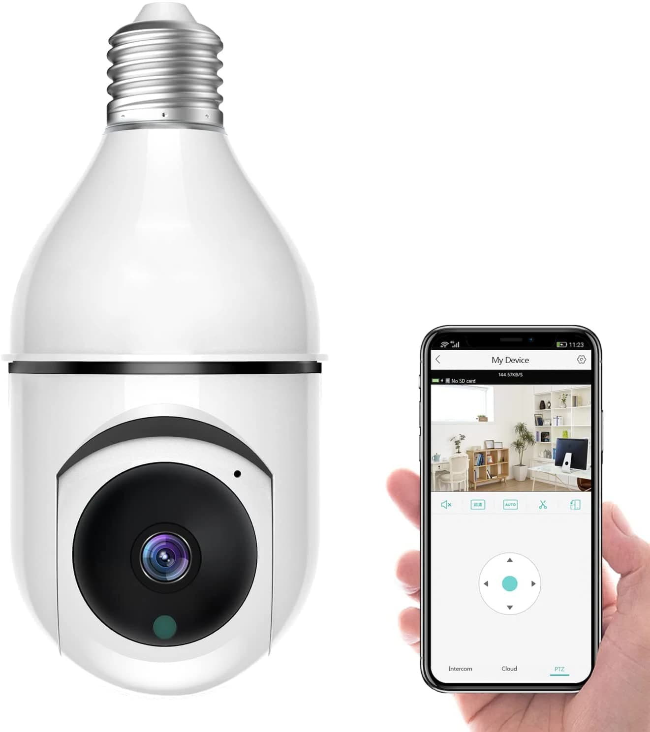 Telecamera di Sorveglianza WiFi E27 per Casa Intelligente con Visione Notturna IR, Audio Bidirezionale, Registrazione 24/7 e Tracciamento Automatico