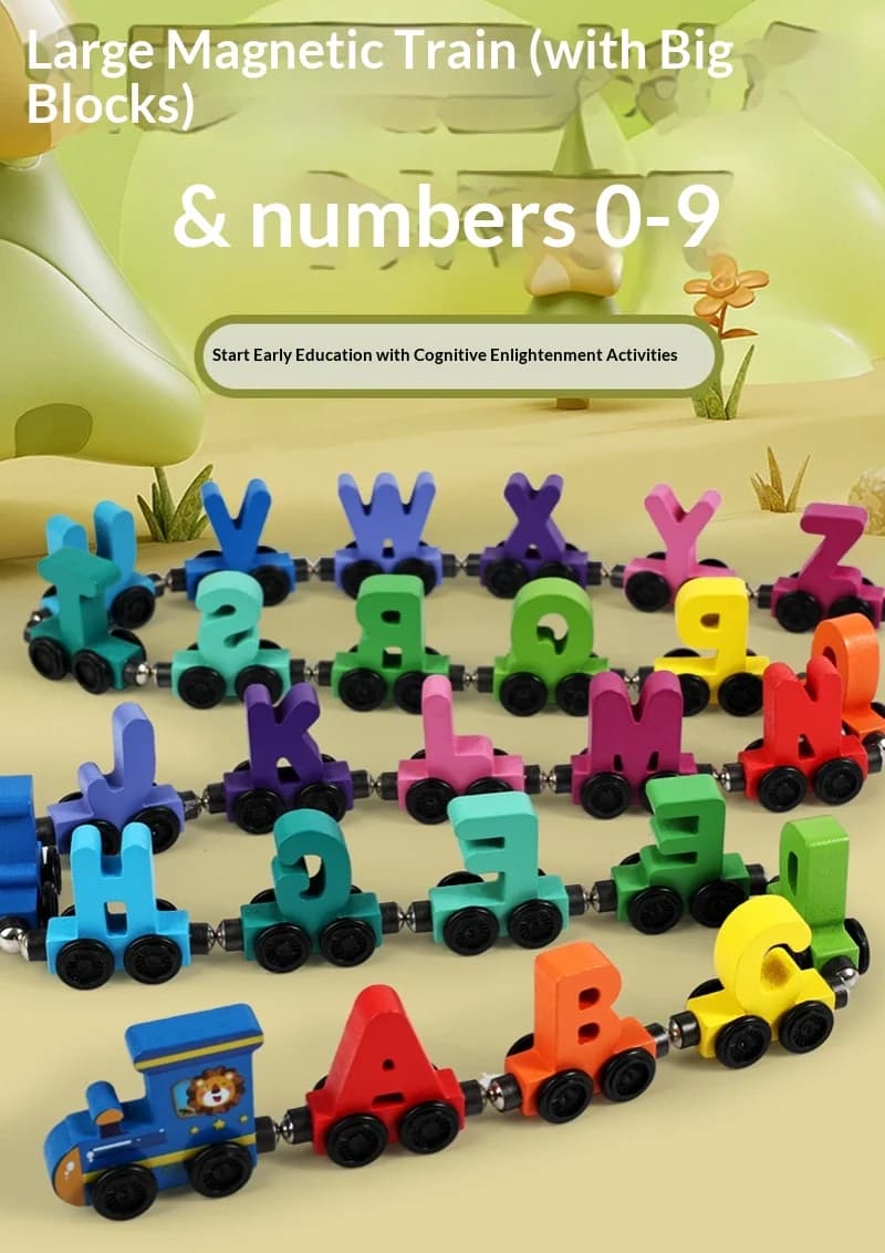 Children'S Wooden Magnetic Color Digital Letters Fruit Train Baby Color Digital Cognitive Track Assembled Toys Small Toys