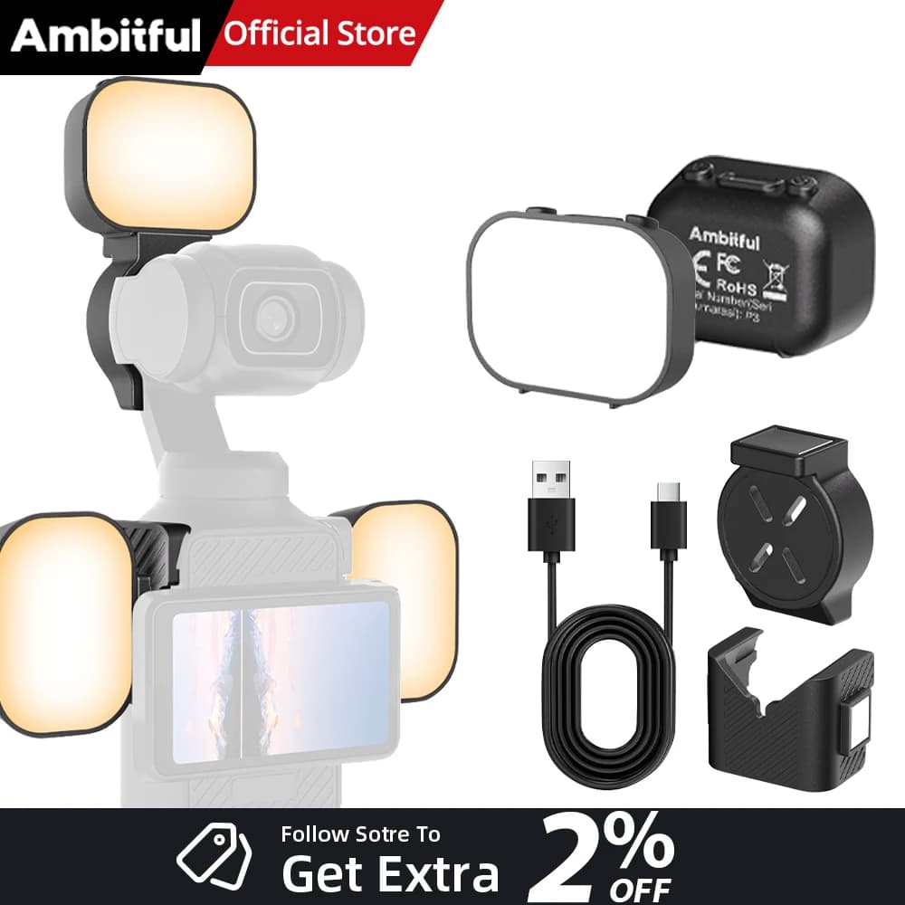 AMBITFUL P3 P4 Poocket Light Mini Magnetic Fill Light For DJI Pocket 3 Pocket 4 PK3 PK4 Action Camera Fill Light Kit