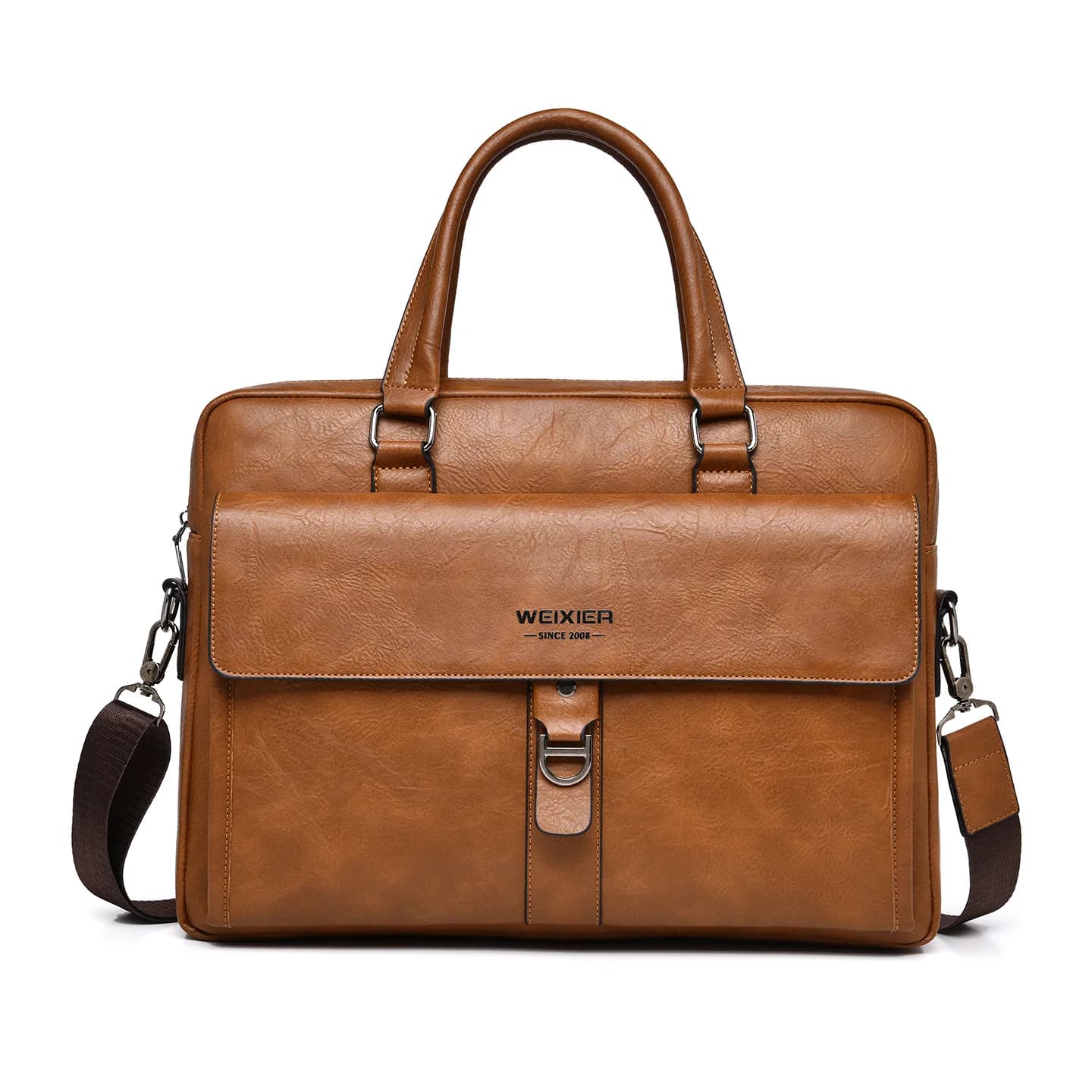 Vintage Dark Brown PU Leather Men Briefcase 15.6 Inch Laptop Handbag Detachable Shoulder Strap Business Office Messenger Bag