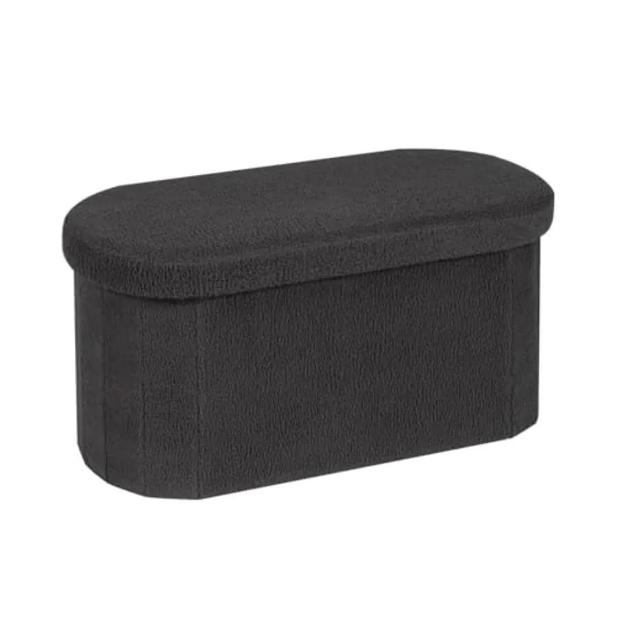 Pouf con Contenitore per Soggiorno, Poggiapiedi Pieghevole in Sherpa, Panca Richiudibile da 30 Pollici per Camera da Letto, Grigio Scuro