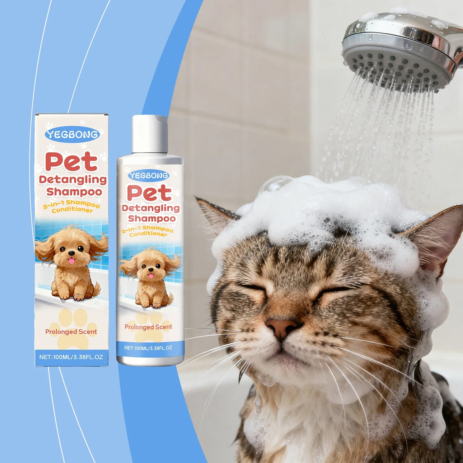 Shampoo per gatti Pulizia delicata Gatti Doccia per cani Deodorante Fragranza Ritenendo i capelli Liscio Senza grovigli Schiuma senza risciacquo 2 in 1 Cura degli animali domestici