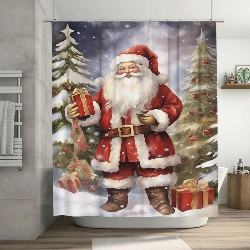 TuniuFestive Babbo Natale Natale Bagno Tenda da doccia Impermeabile Decorazione natalizia Regalo