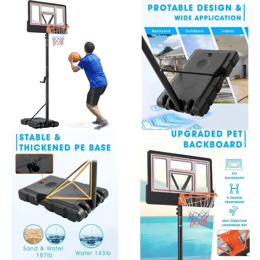 Adjustable outdoor basketball for children and adults, 6.9FT-10FT, durable PE headboard, suitable for indoor and outdoor use
