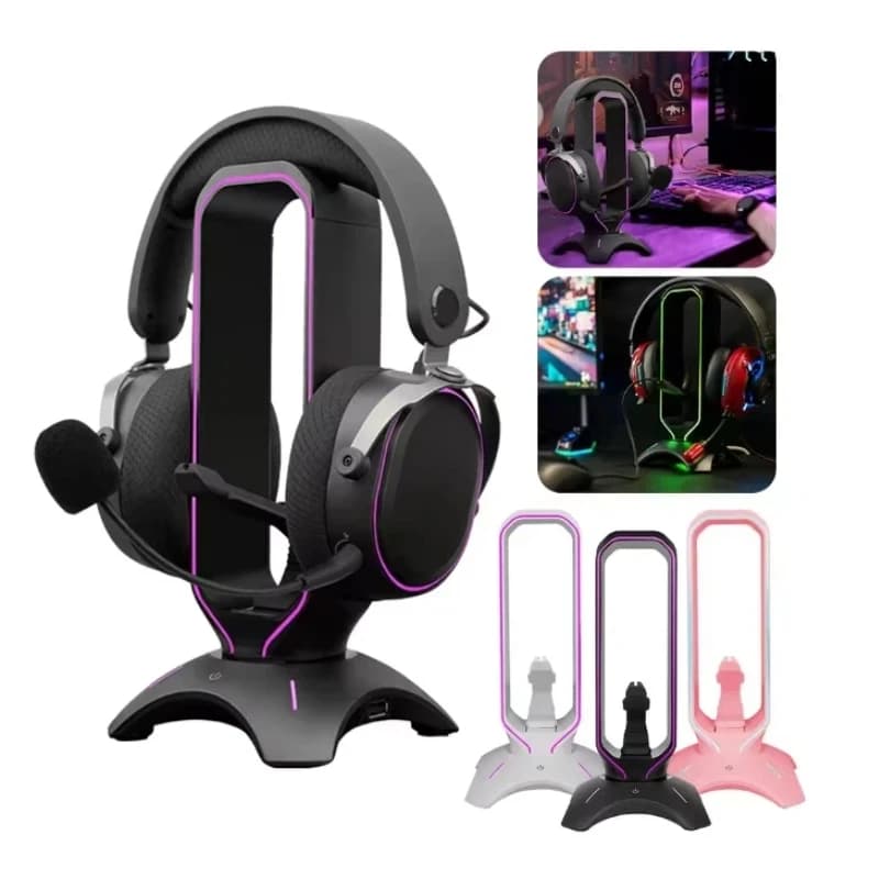 Rgb Gaming Headset Holder Led Glowing Headphone Stand Usb Expansion Dock Desktop Rack For Pc Gaming Esports Enthusiast Daily Use