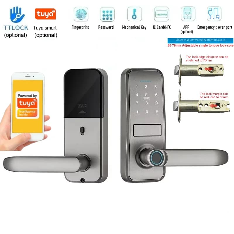 TTlock/Tuya Bluetooth Smart Electronic Door Lock Impronta digitale Serratura Password Impronta digitale IC Card Chiave APP Sblocco remoto