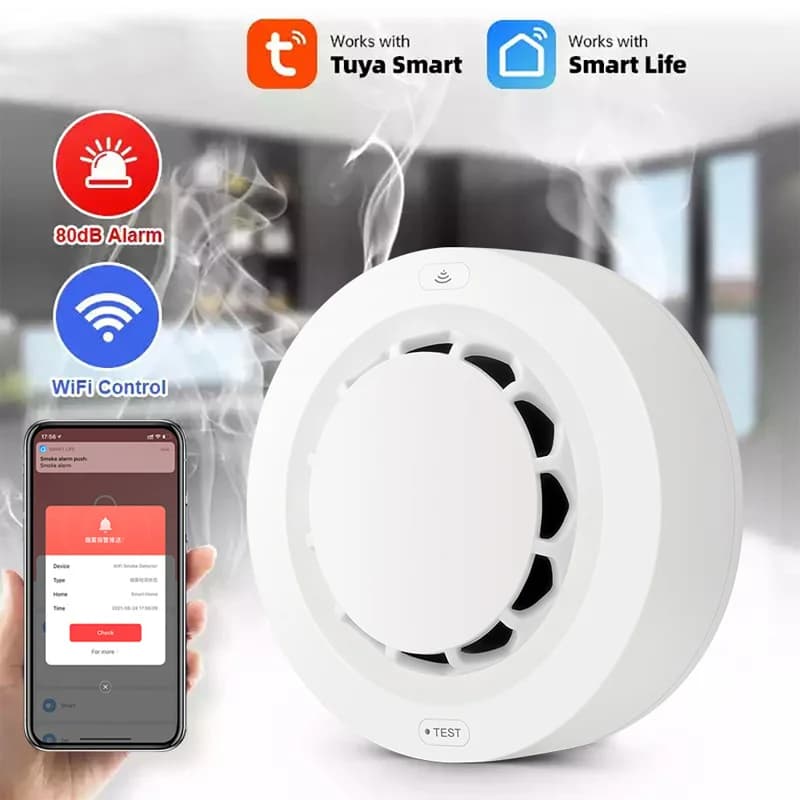 Il rilevatore di fumo WiFi intelligente Tuya Sensore fotoelettrico intelligente integrato supporta l'allarme antincendio di fumo con notifica remota APP