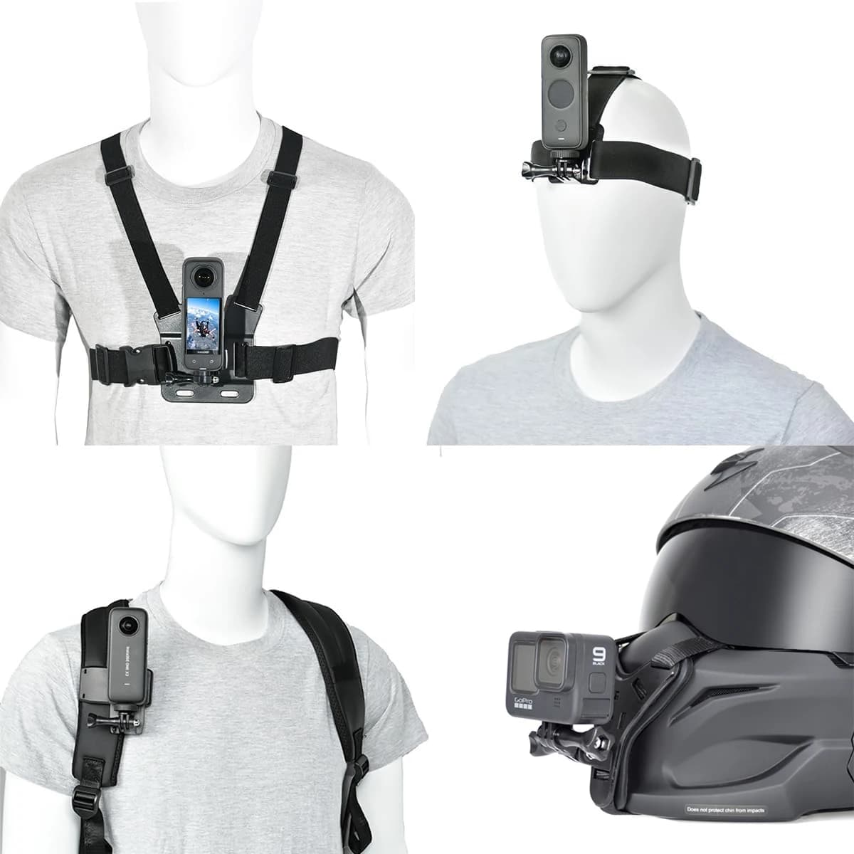 Supporto per Action Camera da Casco, Zaino, Testa e Petto, per Vlog POV, Compatibile con Go Pro, Gopro Hero, Insta360 X3 X4 e Accessori
