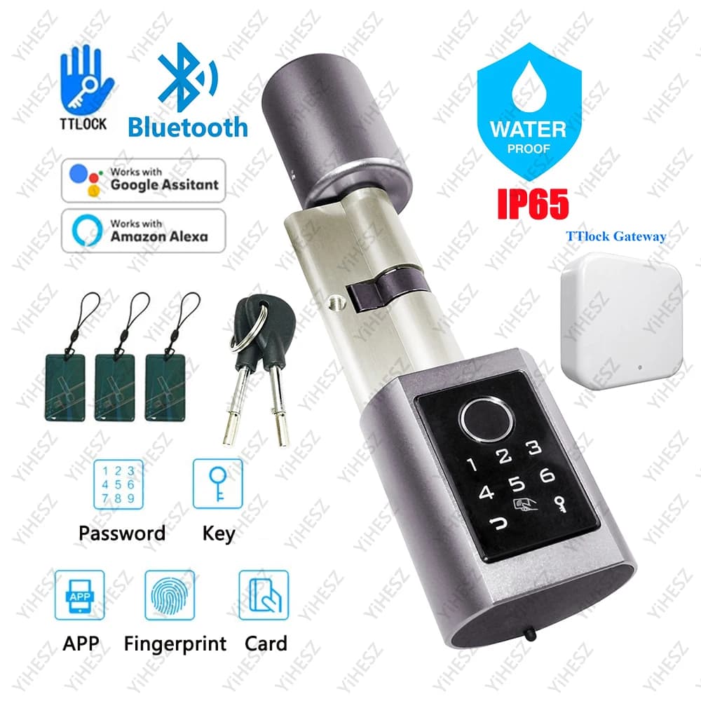 TTlock BLT APP Serratura per porta a cilindro intelligente APP Bluetooth Scheda elettronica digitale impermeabile con password Chiave meccanica Sblocco casa