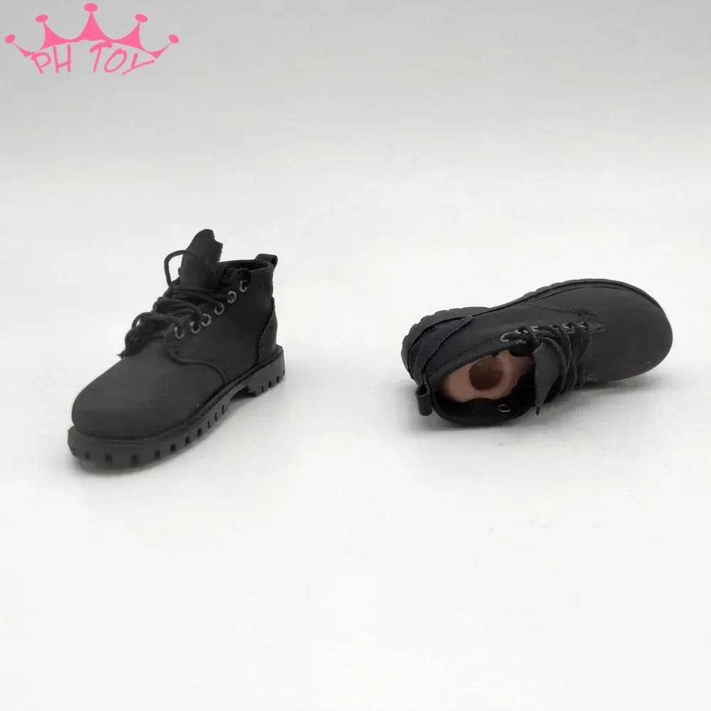 Stivali impiombati alla moda neri in scala 1/6 Modello Soldato maschile Scarpe stringate per action figure da 12 pollici Piedi staccabili Bambola da 30 cm