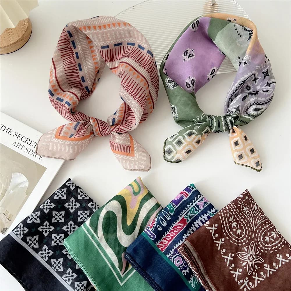 Fashion Small Square Scarf Versatile Small Circumference Women Printing Hair Headband Silk Hair Scarf Bandanas Headwear
