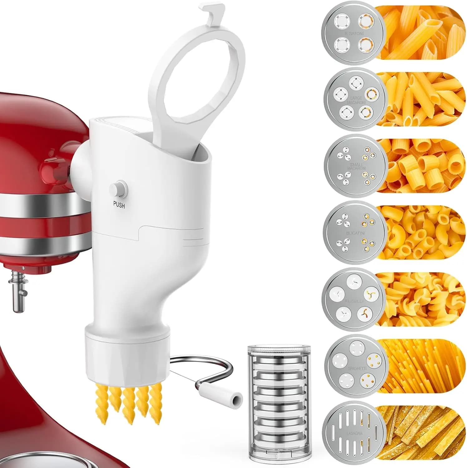 Accessorio Pressa per Pasta a 7 Piastre per Impastatrici da Cucina, per Spaghetti, Bucatini, Fusilli, Maccheroni