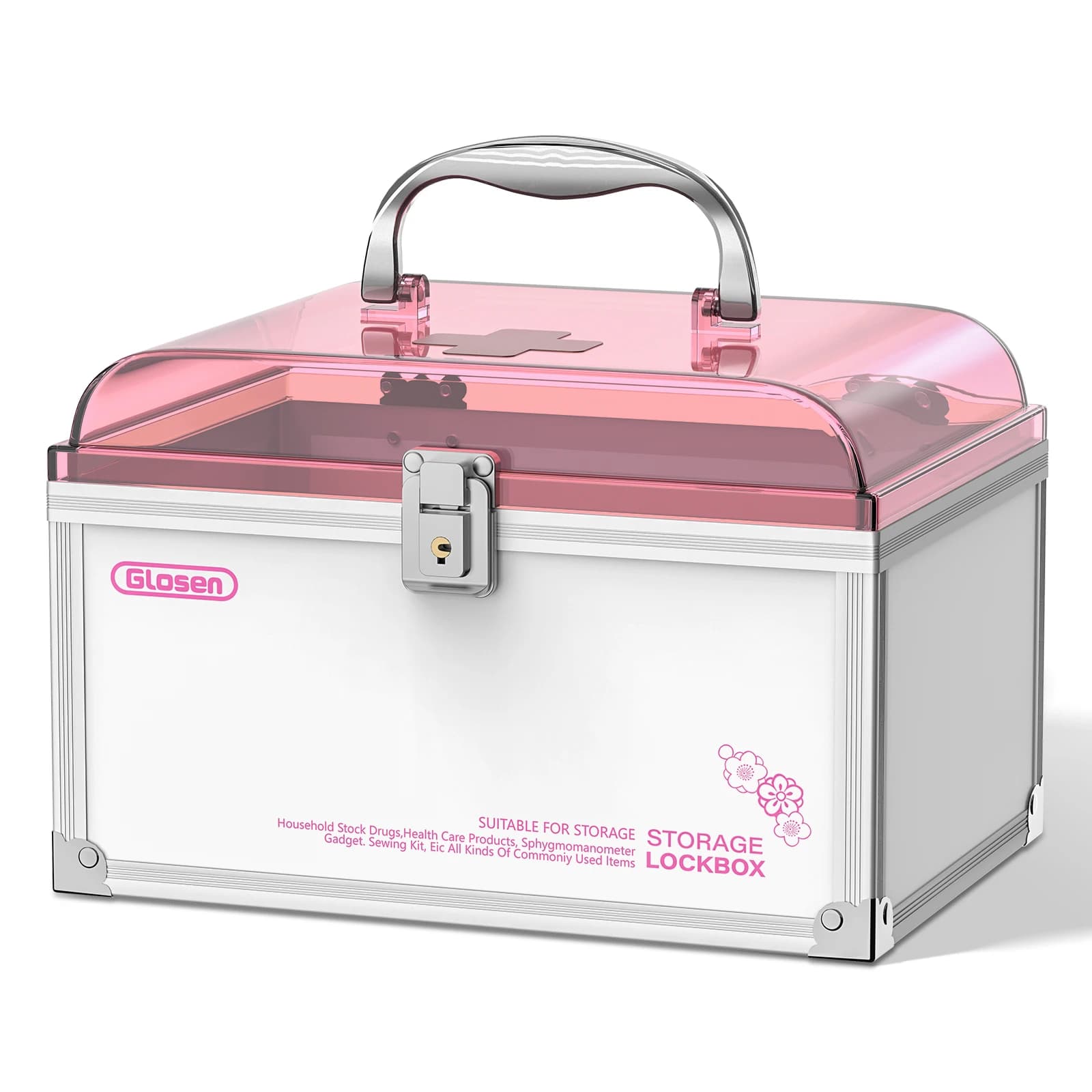 Medicine Storage Box with Handle and Key Lock, Portable Lockable Organizer for Home First Aid Supplies, Family Medicine Organizer Storage Box