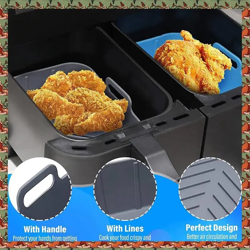 2 pcs silicone pot for reusable air fryer silicone air fryer line foldable air fryer rack with black handles