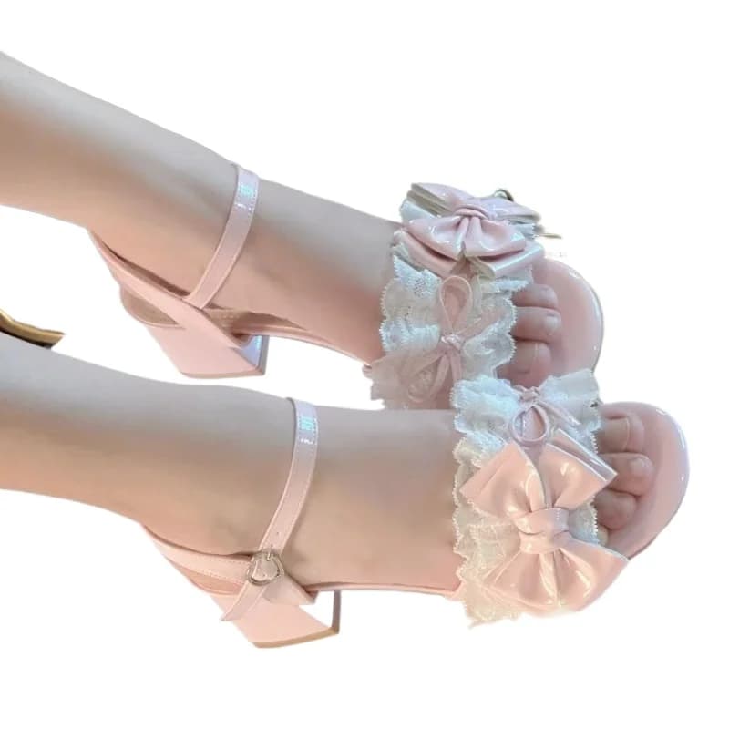 2026 New Women's Block Heel Sandals Bowknot Dressy Sandals Elegant Ankle Strap Wedding Shoes Romantic Open Toe Heels for Ladies