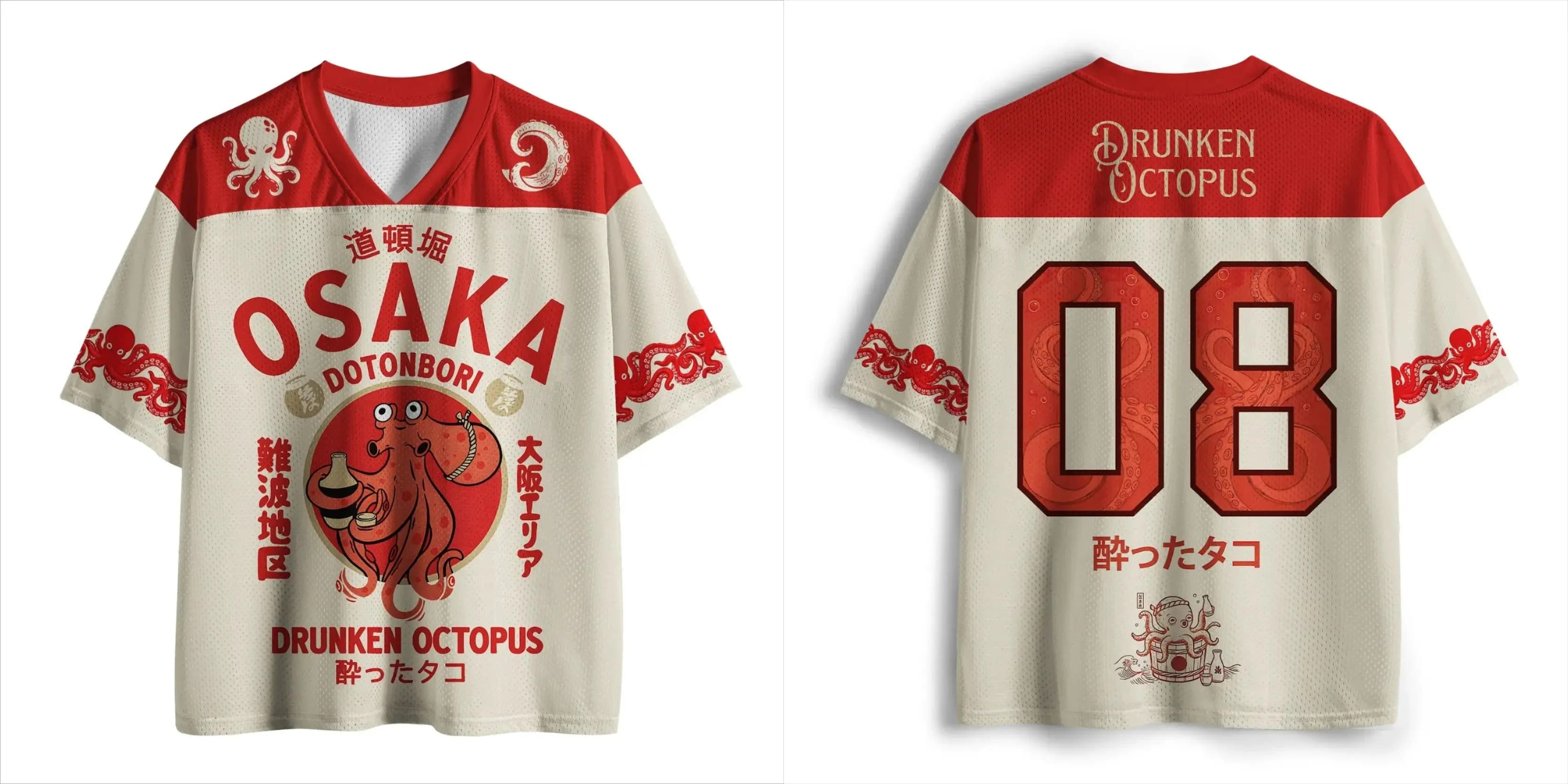Unisex 3D Children's Osaka Dotonbori Drunken Octopus T-shirt Retro V-neck Short Sleeve Harajuku Street Wear Oversized T-shirt
