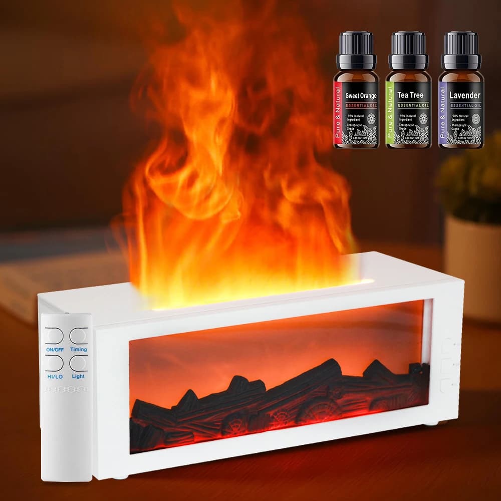 300ml Cam Flame Diffuser with Remote Control, 7 Relaxing Colors, Timer and Automatic Shutdown for Domestic Aromatherapy, Unique Gift for Christmas or Anniversaries