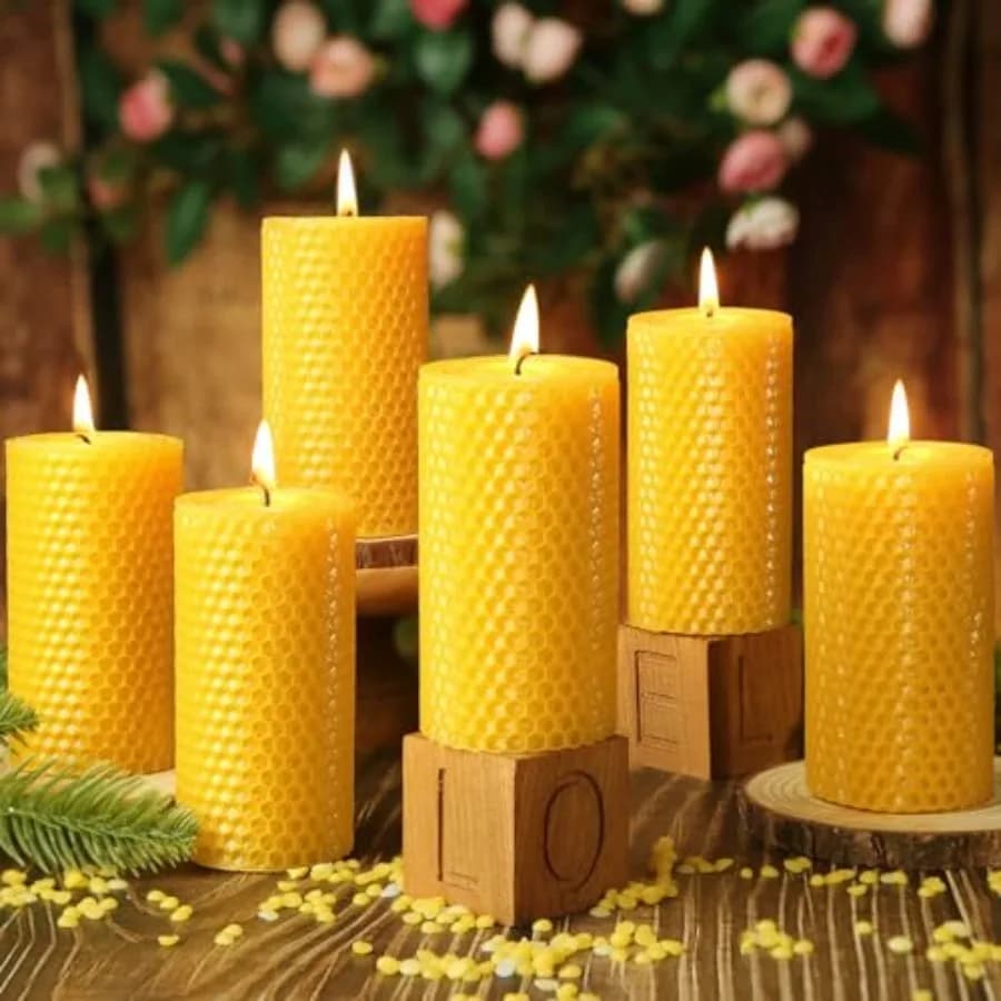 Confezione da 12 Candele a Nido d'Ape in Cera d'Api, 240 Ore di Lunga Durata, Candele a Colonna Arrotolate in Cera d'Api Naturale Fatte a Mano, Candele in Cera d'Api per