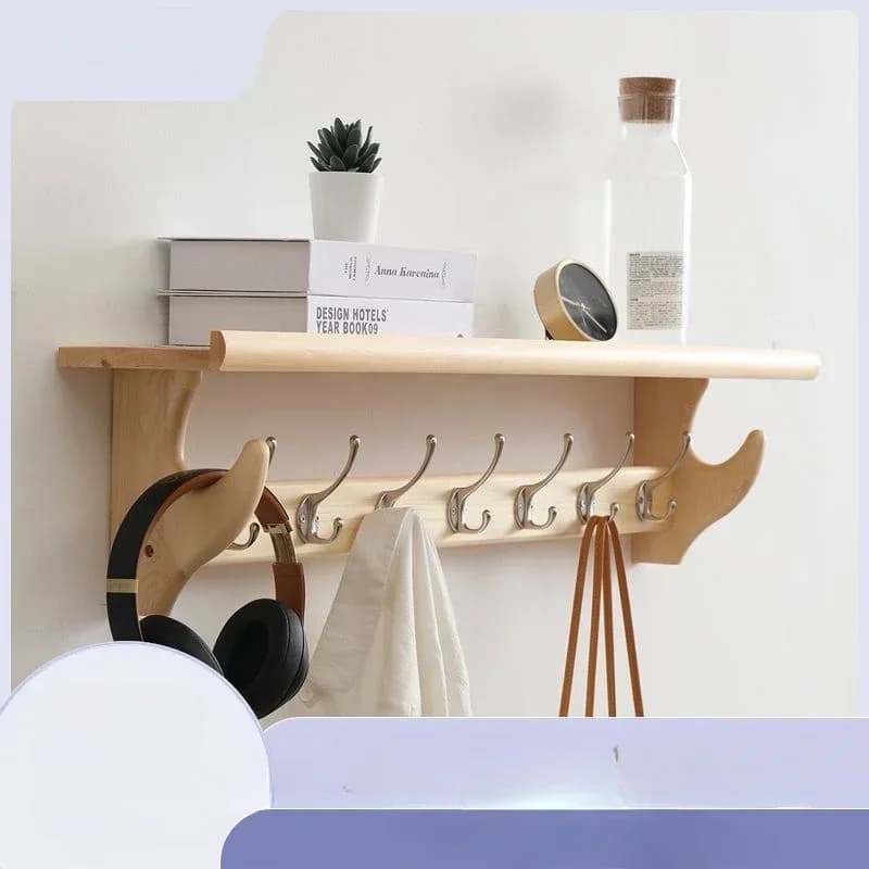 Wall Mounted Coath Hanger Solid Wood Storage Rack At The Door Multi-functional Light Luxury Clothes and Hat Rack in The Bedroom