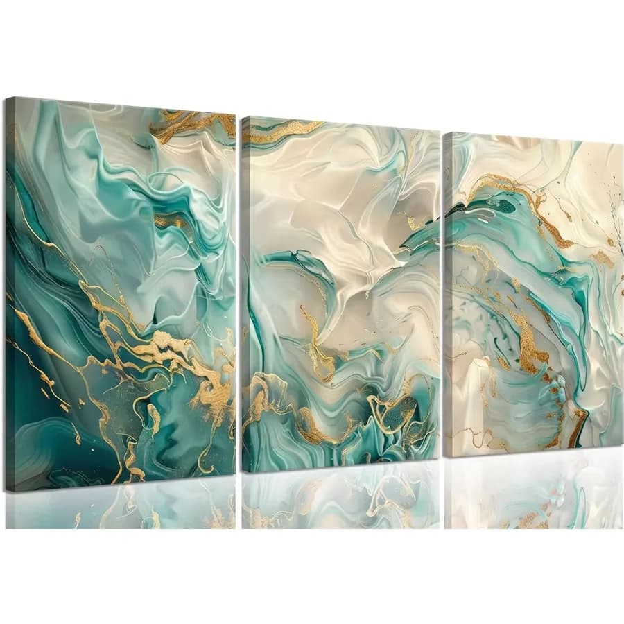 3Pcs frameless Teal White Marble DIY Diamond Embroidery Wall Art Abstract Marble Gold Foil 5D Diamond Painting kit Mosaic Decor