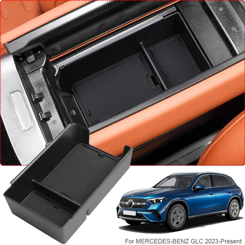 Car Armrest Box Storage For MERCEDES-BENZ GLC X254 2023-Present Auto ABS Door Window Lift Mat Tidying Box Water Cup Holder