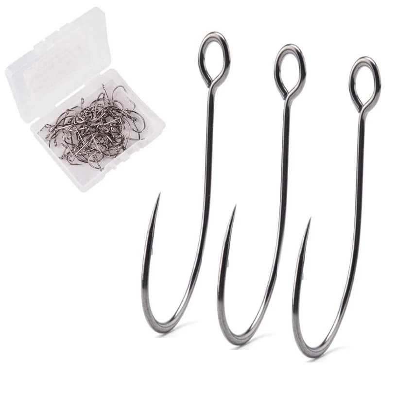 50 pcs/box Barb Hook Large Coal Steel Ring Single Hooks Equipment Box Jig Hooks With Large Eyes Love