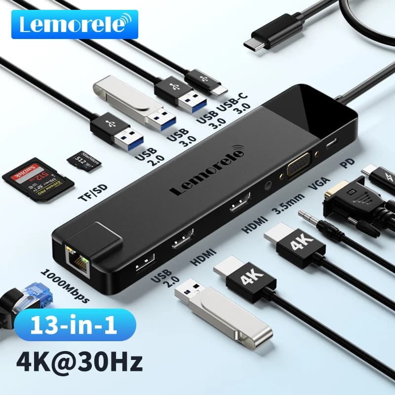 Hub USB 4K USB C a doppia HDMI VGA Gigabit Docking Station Adattatore VGA USB 3.0 Lettori di schede SD per laptop Windows