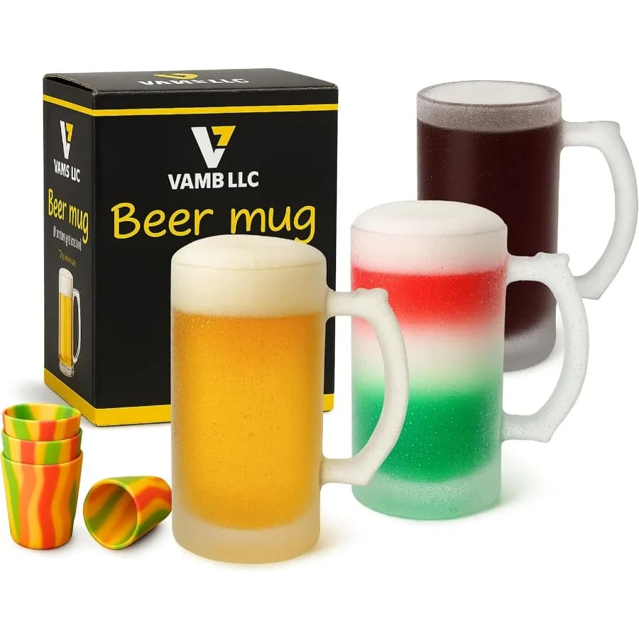 Set di tazze da birra per congelatore da 8 pezzi, 4 guanti da birra pesanti con manico e 4 bicchieri da shot in plastica per uomo, tazze da 16 once, regalo per feste S