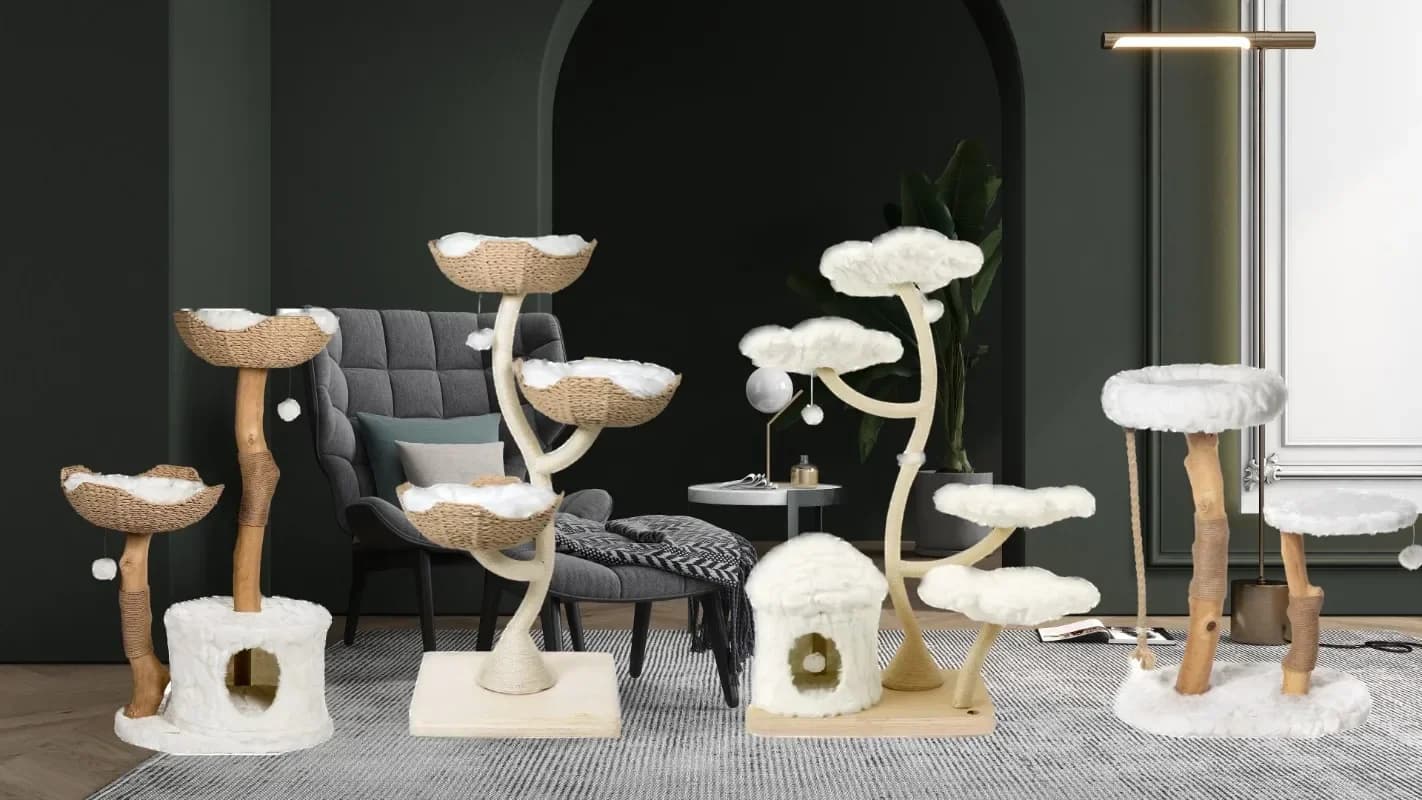 Durevole torre da arrampicata per gatti Condo albero da fiori in legno per interni con tiragraffi in sisal naturale