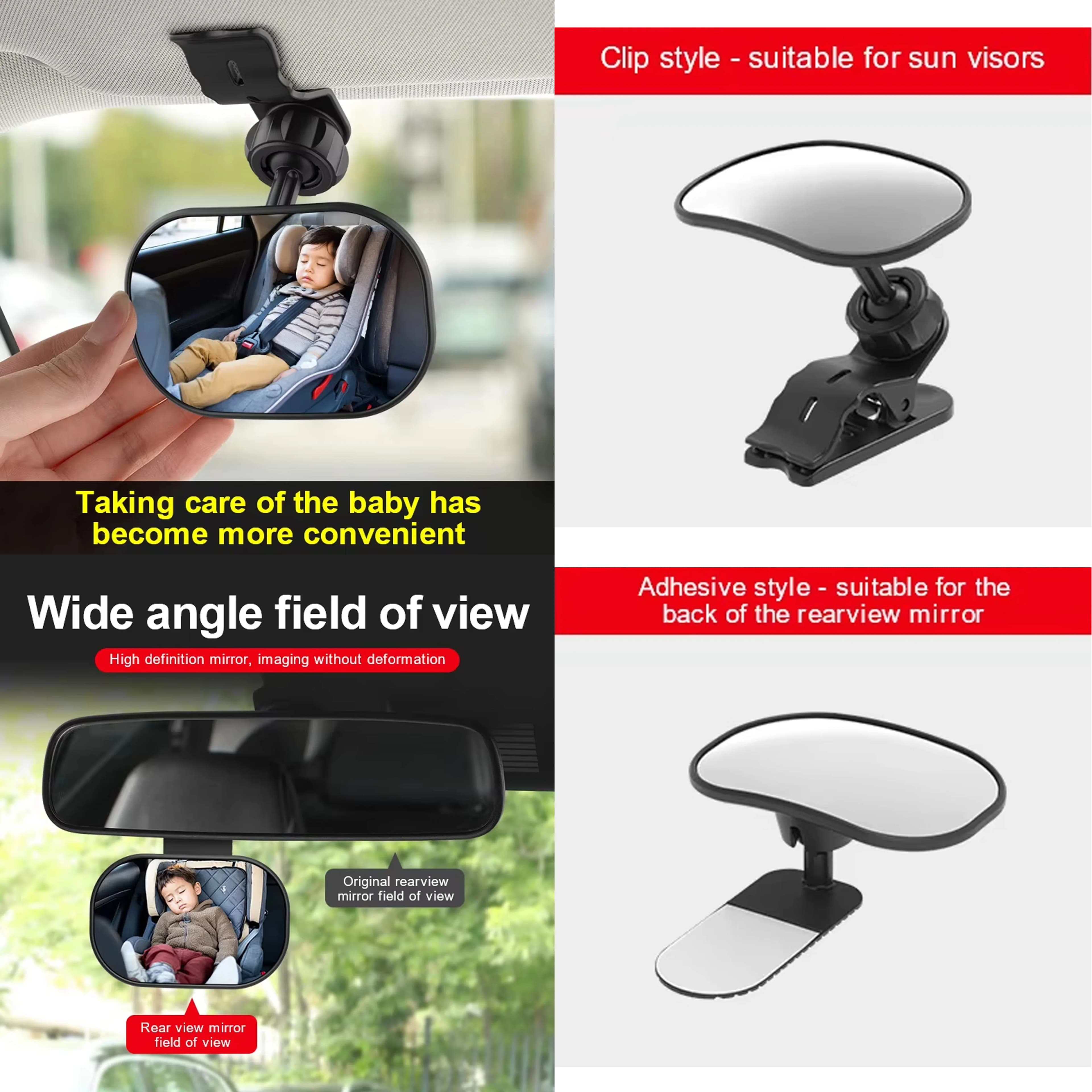 Specchietto Retrovisore Regolabile per Auto, Monitor per Sedile Posteriore Bambini, Specchio di Sicurezza per Auto con Clip o Adesivo