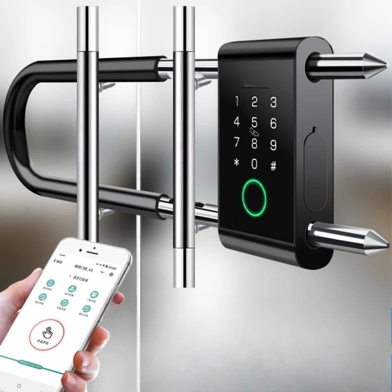Lucchetto con serratura a password e impronta digitale a forma di U, lucchetto intelligente per porta in vetro a doppia apertura