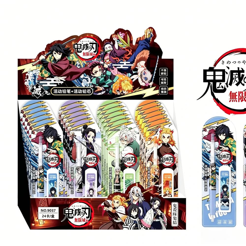 Anime 24pcs Demon Slayer Mechanical Pencil Set Cartoon 0.5mm Stationery Refill Not Easy To Break Lead Automatic Pencil Wholesale