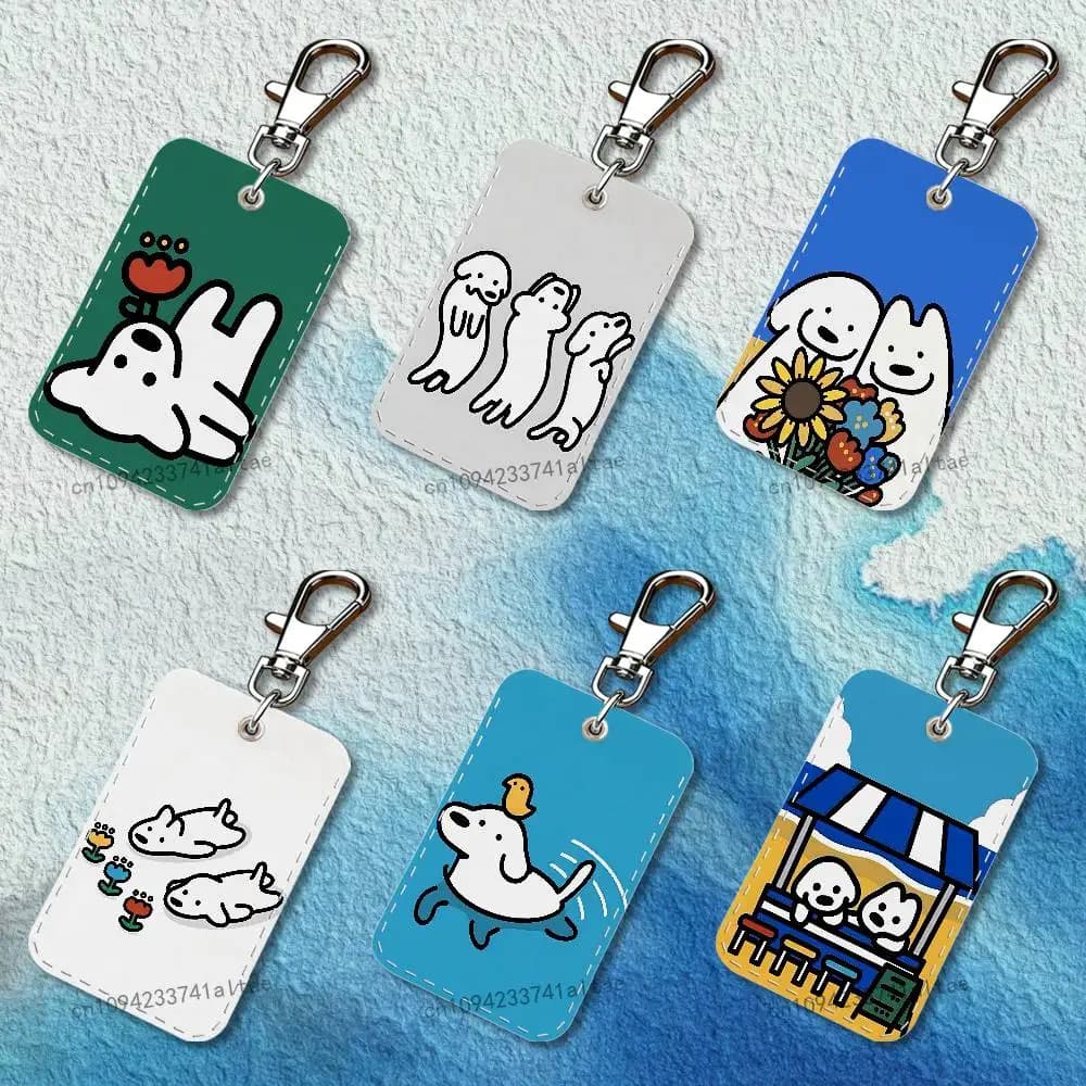 Portachiavi e Porta Tessere Rettangolare in Pelle con Design Matsui, Custodia per Carte d'Accesso e Anello Portachiavi