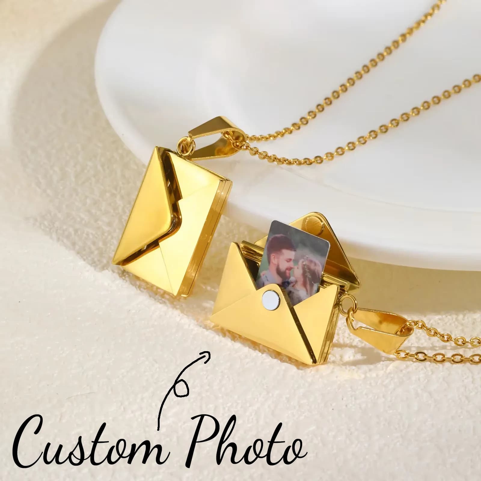 Personalized Photo Locket Necklace Envelope Love Letter Shape Pendant For Women Custom Pendant Anniversary Birthday Gift For Her