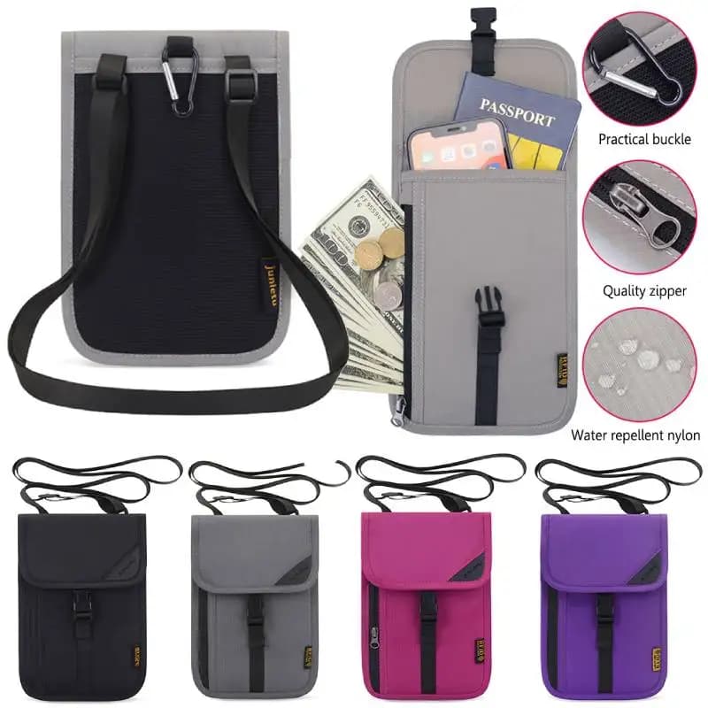Mini pacchetto porta passaporto documenti da viaggio borse a tracolla con corda per il collo ID RFID organizer per carte di credito custodia antifurto