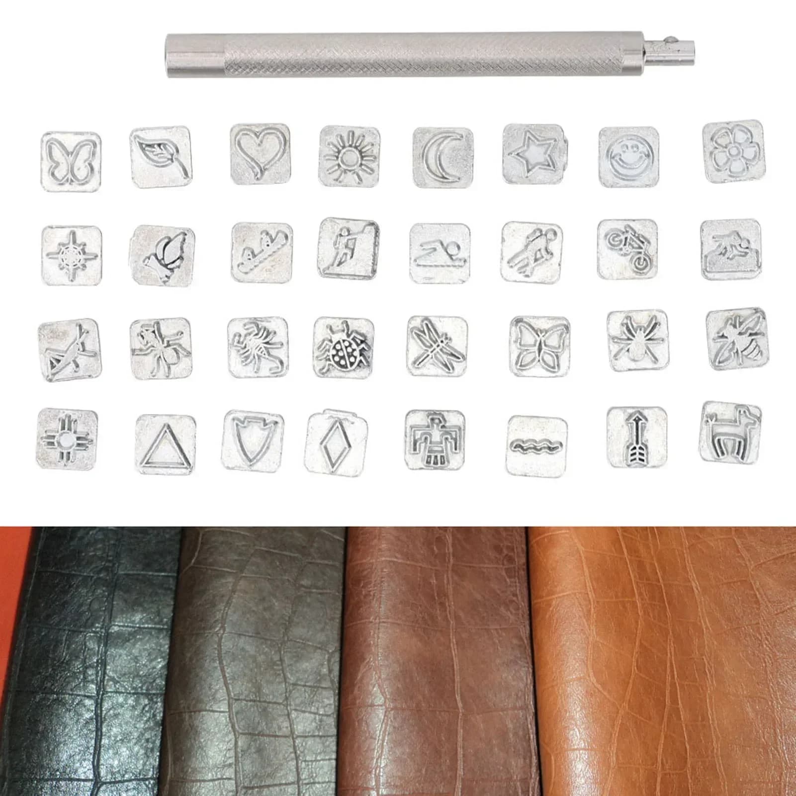 32PCS Cartoon Animal Plant Leather Stamp Punch Set DIY Leather Craft Stamping Tool Kit Cartoon Animal Leather Stamp Punch