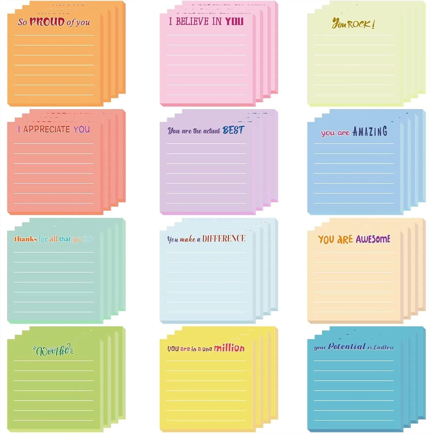48 Pezzi di Note Adesive Motivazionali Carine per Regali di Apprezzamento per Dipendenti, Insegnanti, Infermieri, Colleghe e Colleghi d'Ufficio