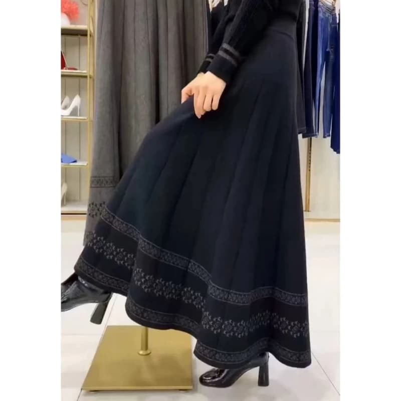 Gonna a trapezio a pieghe di media lunghezza ispessita nuova autunno e inverno Gonna snellente invernale alla moda a vita alta con ampio altalena