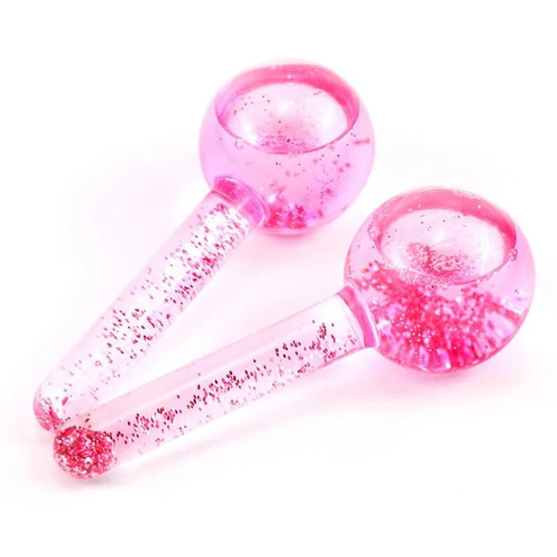 2 pz/set globi di ghiaccio massaggiatore trasparente paillettes liquido massaggio palla donne vetro facciale bastone di massaggio palla di ghiaccio strumenti per la cura della pelle
