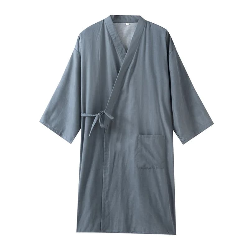 Men's Kimono Bathrobe in Cotton 100% Japanese Style Spring Summer, Soft and Breathable for Bathroom and Relax