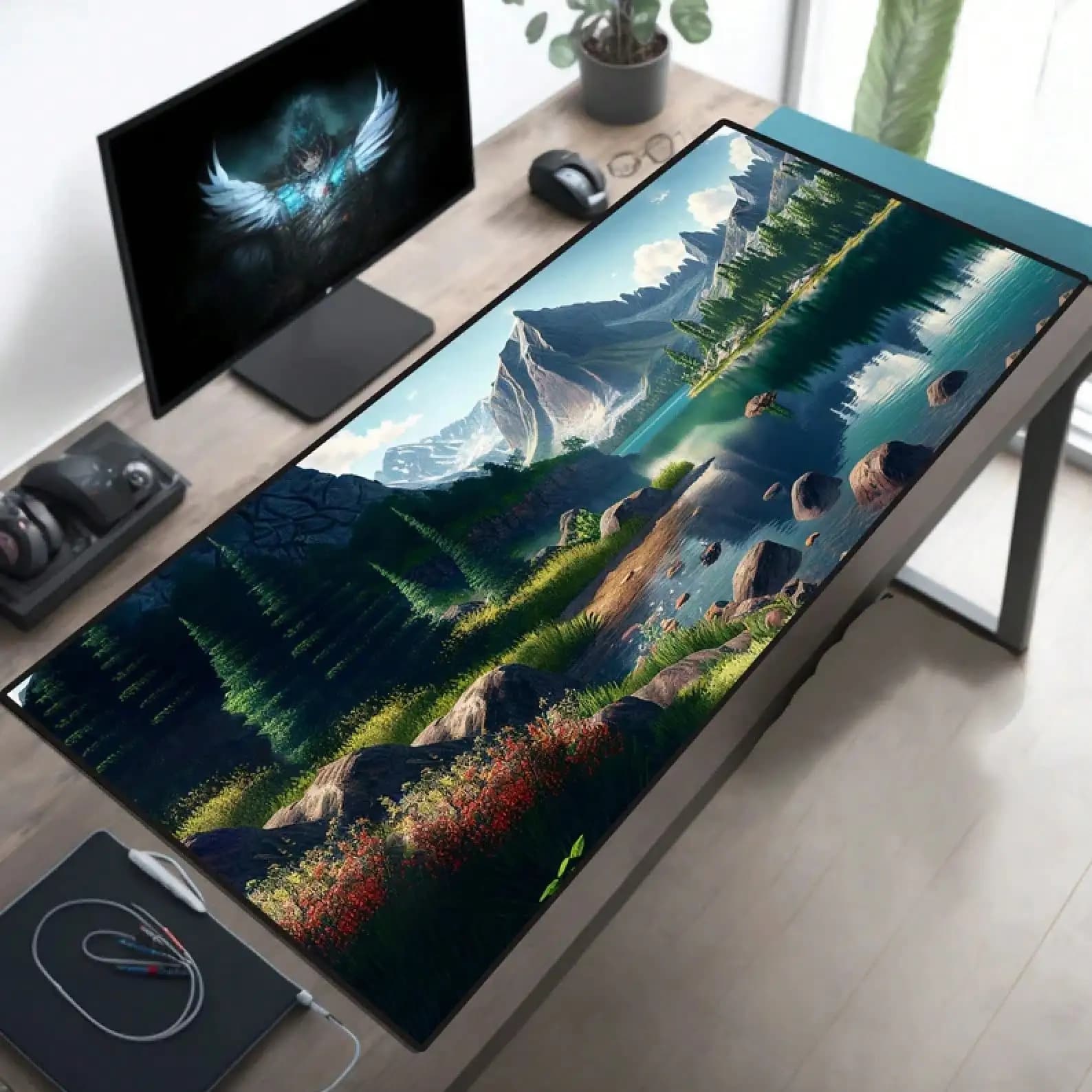 Tappetino per mouse XL Lovely Mountains Desk Cute, tappetino da scrivania grande, tappetino da gaming, tappetino per mouse Kawaii, protezione estetica per scrivania
