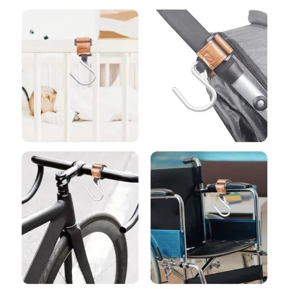 Gancio per passeggino in lega portatile appeso gancio in pelle multifunzionale gancio a forma di S accessori per passeggino