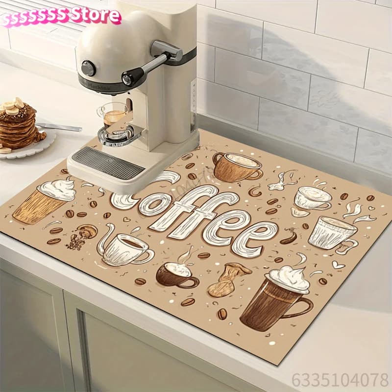 Quick-Dry Non-Slip Kitchen Drying Mat with Stain-Hiding & Rubber Backing Suitable for Dishes, Coffee Makers - Soft Absorbent Di