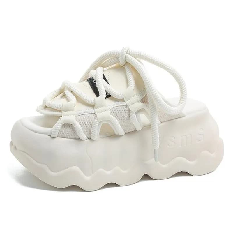 8CM New 2026 High Platform Slippers Woman Summer Mesh Chunky Sneakers Female Wedges Slippers for Women Soft-soled Shoes 35-39