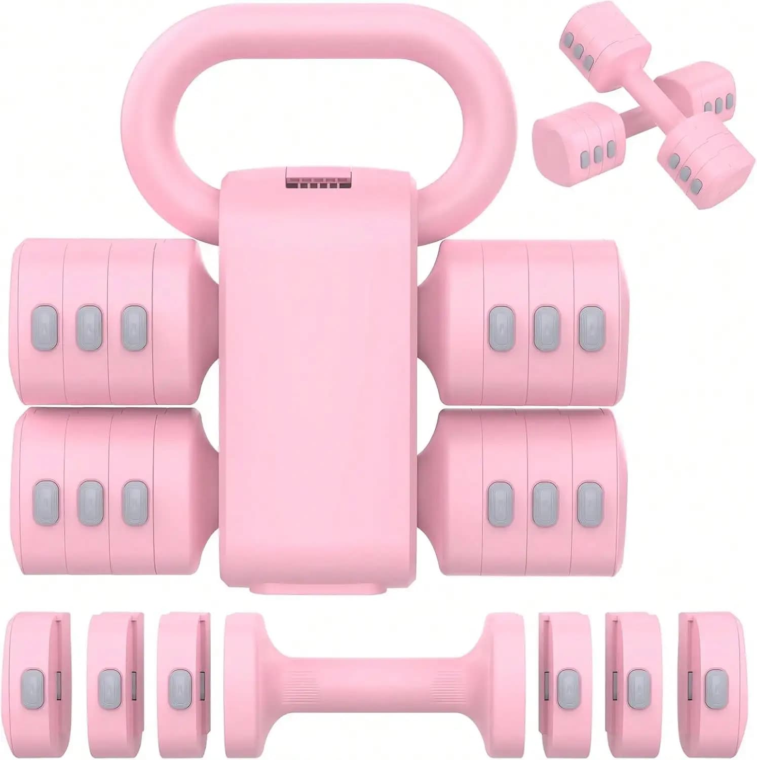 Set di manubri regolabili 2 in 1, set di manubri con 4 livelli di peso per donne e uomini, ogni manubrio da 2,2/3,3/4,4/5,5 libbre con kettlebell