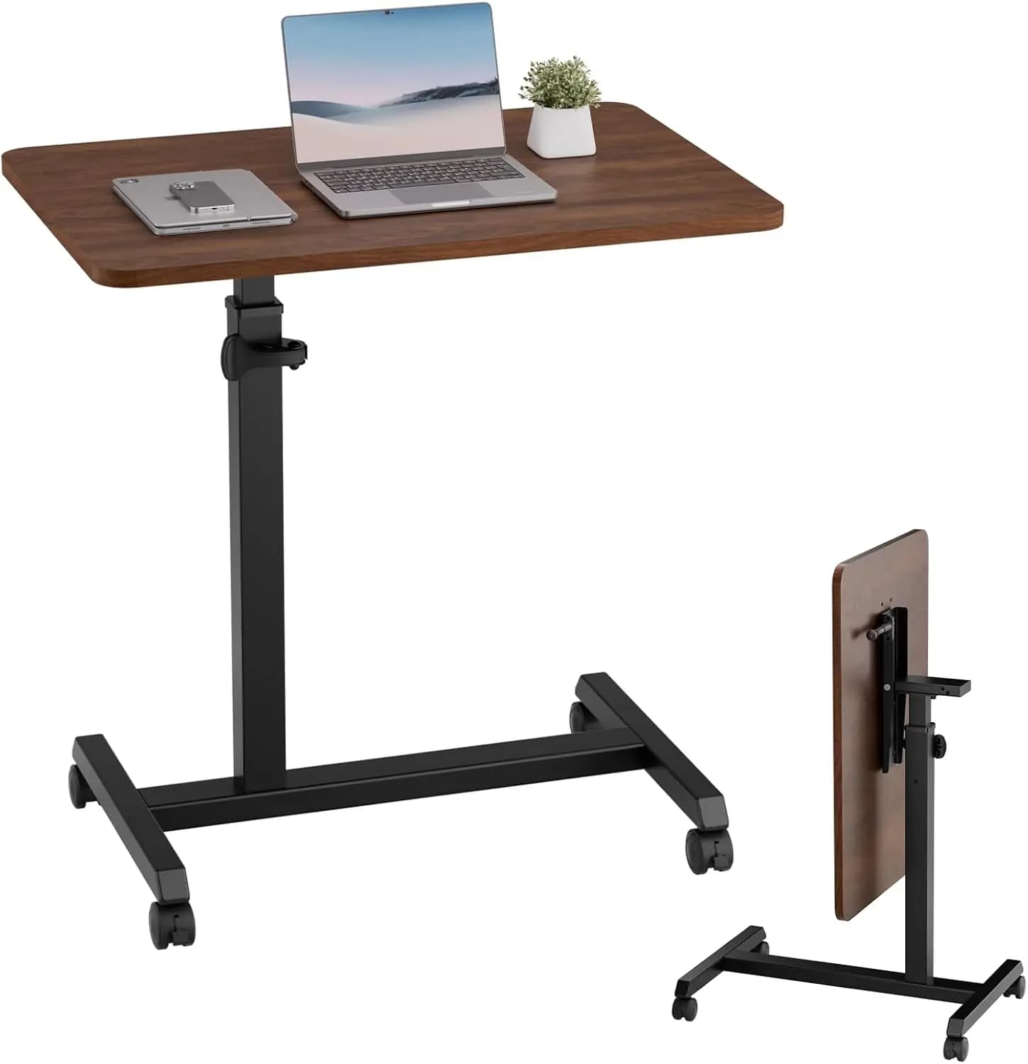 Mobile Laptop Table Foldable with Adjustable Height, Wheels Lockable for Home Workplace and Office