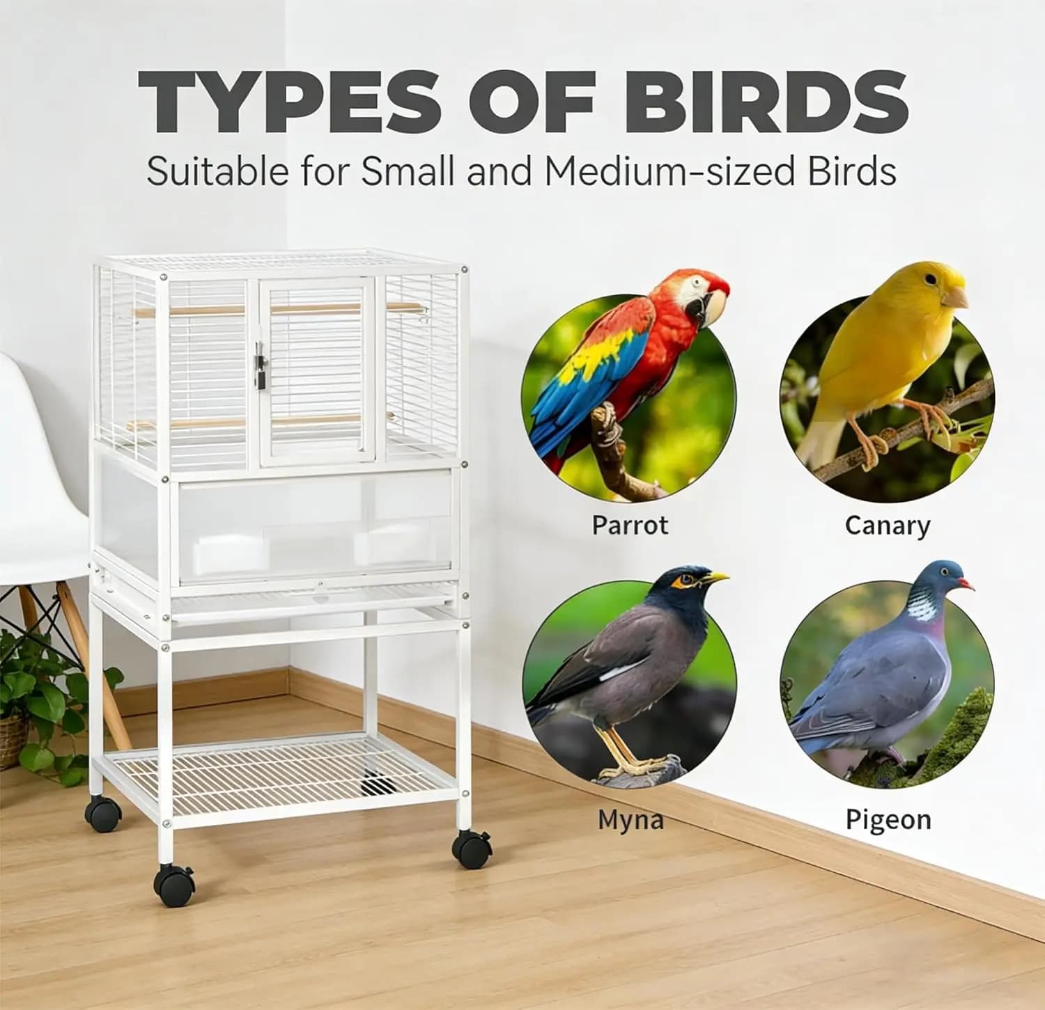 Garvee 3 IN 1 Large Wrought Iron Bird Cage Luxury Pet Villa for Parrot Canary Budgie Pigeon Breeding with Wheels Bird Carrier for Parakeets, Canaries, Lovebirds, Small Quaker, Cockatiels, Budgie
