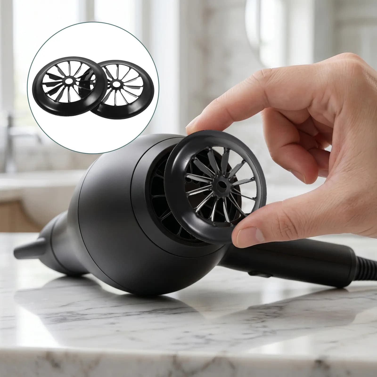 2Pcs Hair Dryer Accessories Black Mesh Front Cover Reusable Dustproof Ventilation Grille Protector Cap for Salon Home Use
